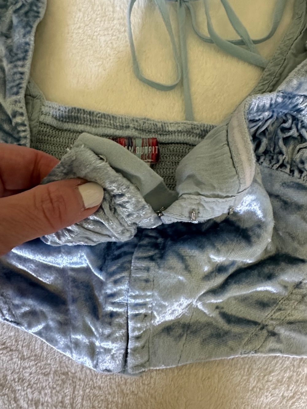 Urban Outfitters Light Blue Sheer Sleeve Corset Top - Picture 5 of 7